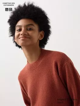 Джемпер с круглым вырезом из овечьей шерсти Uniqlo, оранжевый