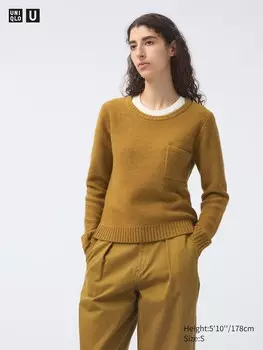 Джемпер с круглым вырезом из овечьей шерсти карман Uniqlo, оранжевый