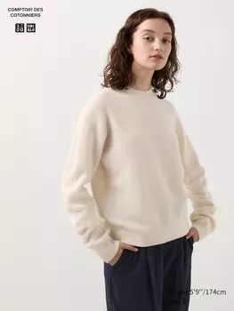 Джемпер с круглым вырезом из овечьей шерсти Uniqlo, белый