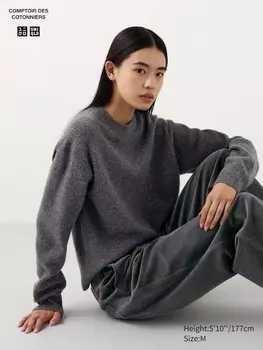 Джемпер с круглым вырезом из овечьей шерсти Uniqlo, серый