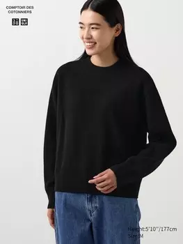 Джемпер с круглым вырезом из овечьей шерсти Uniqlo, черный