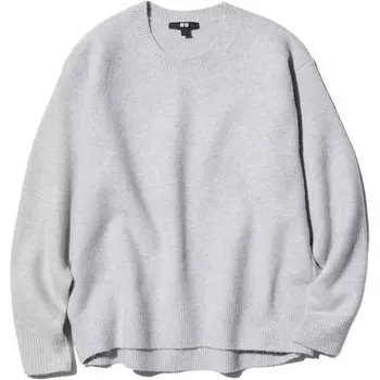 Джемпер с круглым вырезом из пряжи Souffl Uniqlo, светло-серый