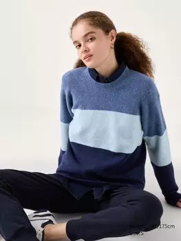 Джемпер с круглым вырезом из пряжи-суфле цветной блок Uniqlo, синий