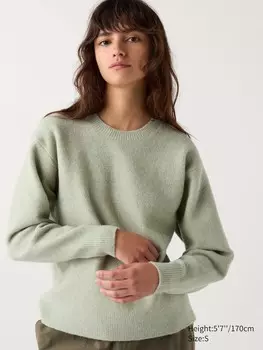 Джемпер с круглым вырезом из пряжи-суфле Uniqlo, зеленый