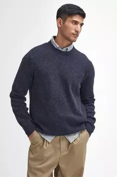 Джемпер с круглым вырезом из пряжи Tainsbury в мелкую крапинку Barbour, синий