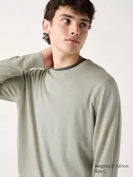 Джемпер с круглым вырезом из шерсти мериноса Uniqlo, цвет 53 зеленый