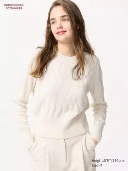 Джемпер с круглым вырезом из шерсти мериноса Uniqlo, белый