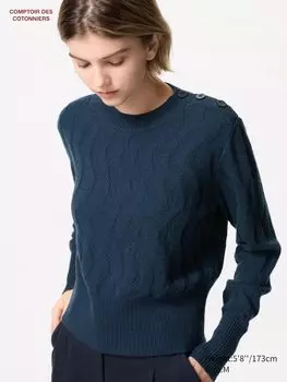 Джемпер с круглым вырезом из шерсти мериноса Uniqlo, синий