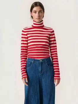 Джемпер с круглым вырезом в полоску с шипами Soaked In Luxury, цвет Salsa/White