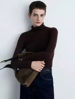 Джемпер с круглым вырезом в рубчик flurron Mango, темно-коричневый