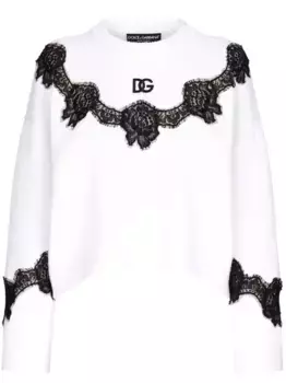 Джемпер с кружевной вставкой DOLCE & GABBANA, белый