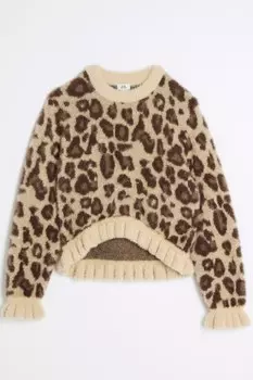 Джемпер с леопардовым принтом для девочек River Island, коричневый