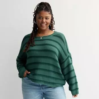 Джемпер с лодочкой для девушек больших размеров So, цвет green stripe