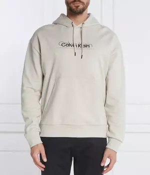 Джемпер с логотипом из двойного флока Regular fit Calvin Klein, экрю