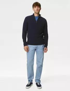 Джемпер с молнией до половины длины из овечьей шерсти Marks & Spencer, темно-синий