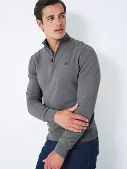 Джемпер с молнией до половины из органического хлопка Crew Clothing, светло-серый