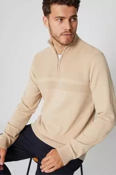 Джемпер с молнией и круглым вырезом 'Foxwood' в рубчик Threadbare, бежевый