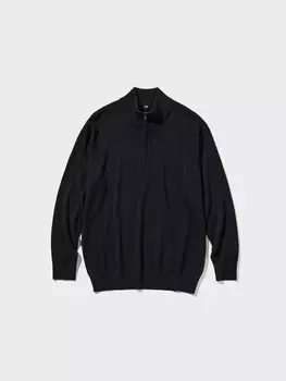 Джемпер с молнией из 100% мериноса Uniqlo, цвет 09 черный