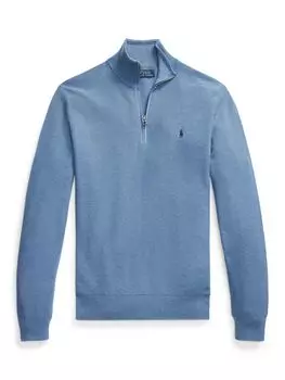 Джемпер с молнией на четверть и длинными рукавами-поло Ralph Lauren, синий