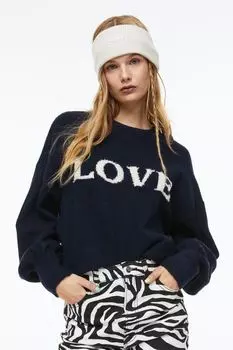 Джемпер с мотивом из пучков пряжи H&amp;M, темно-синий/любовь
