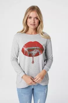 Джемпер с напуском и длинными рукавами с принтом Izabel London, серый