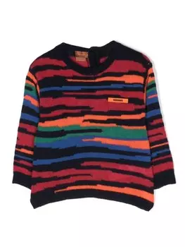 Джемпер с нашивкой-логотипом Missoni Kids, вязка интарсия, синий