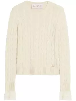 Джемпер с оборками на манжетах Valentino Garavani, нейтральный цвет