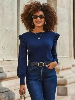 Джемпер с оборками на плечах Sosandar, цвет Midnight Blue