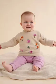 Джемпер с осенними цветами Purebaby, бежевый