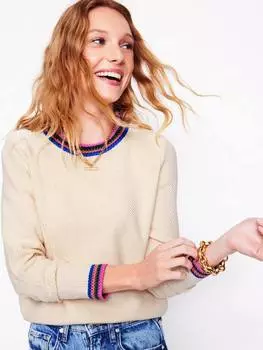 Джемпер с отделкой кэлли крючком Boden, цвет Beige/Multi