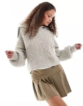 Джемпер с отделкой воротником в рубчик бежевого меланжевого цвета Urban Revivo