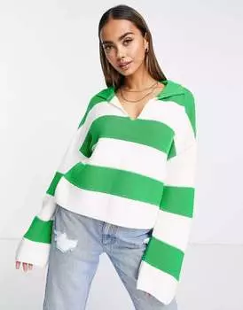 Джемпер с открытым воротником ASOS в фактурную зеленую полоску