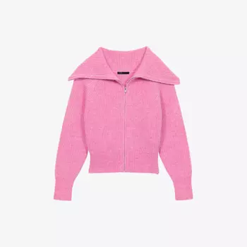 Джемпер с открытым воротником и застежкой-молнией из смеси шерсти и альпаки Maje, розовый