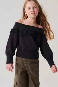 Джемпер с открытыми плечами Cornelli для девочек River Island, черный