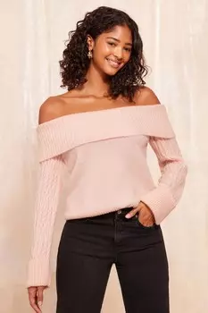 Джемпер с открытыми плечами и косым рукавом Friends Like These, розовый