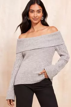 Джемпер с открытыми плечами и косым рукавом Friends Like These, серый