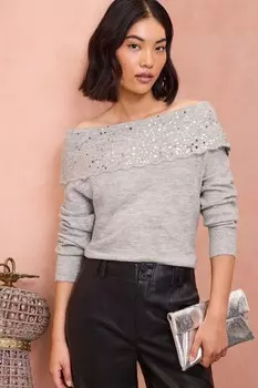 Джемпер с открытыми плечами Love & Roses, серый