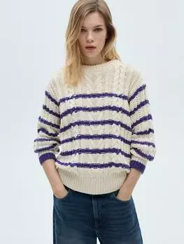 Джемпер с плетением в полоску от моби дика Mango, светло-бежевый