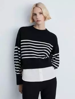 Джемпер с подолом рубашки в полоску garance Mango, черный/белый