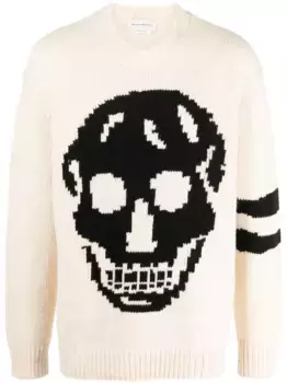 Джемпер с полосками и декором Skull Alexander McQueen, нейтральный