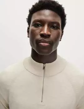 Джемпер с полумолнией из хлопка с высоким содержанием Marks & Spencer, экрю