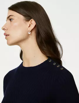 Джемпер с пуговицами в рубчик из смесового хлопка Per Una, темно-синий