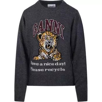 Джемпер с рисунком тигра GANNI, серый