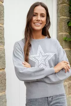 Джемпер с рисунком звезды Threadbare, серый