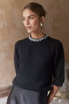Джемпер с рукавами 3/4, украшенный драгоценными камнями Love & Roses, черный