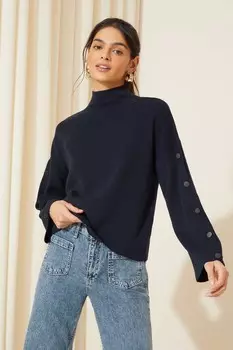 Джемпер с рукавами фонариками и пуговицей, воротником воронкой Friends Like These, синий