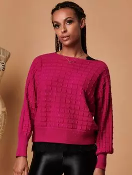 Джемпер с рукавами летучая мышь и объемной вышивкой Jolie Moi, малина