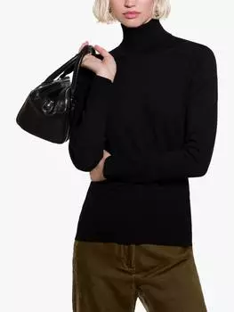 Джемпер с рулонным вырезом в рубчик SISLEY, черный