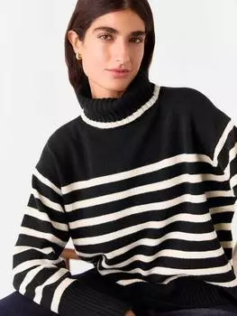 Джемпер с рулоном из чистой шерсти в полоску Whistles, черный/разноцветный