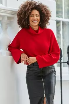 Джемпер с широкими рукавами и резинкой Sosandar, красный